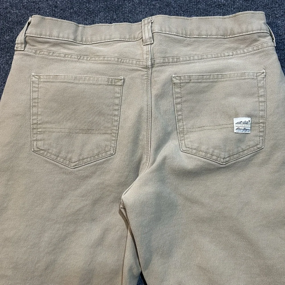 Eddie Bauer Mens Fleece Lined Canvas Pants 33x32 Straight Fit Khaki Tan Winter